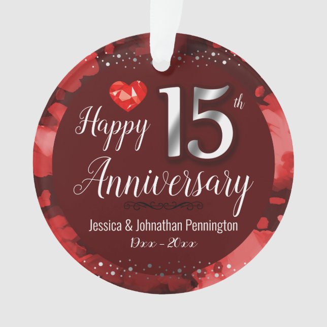 Happy 15th Wedding Anniversary Ornament (Front)