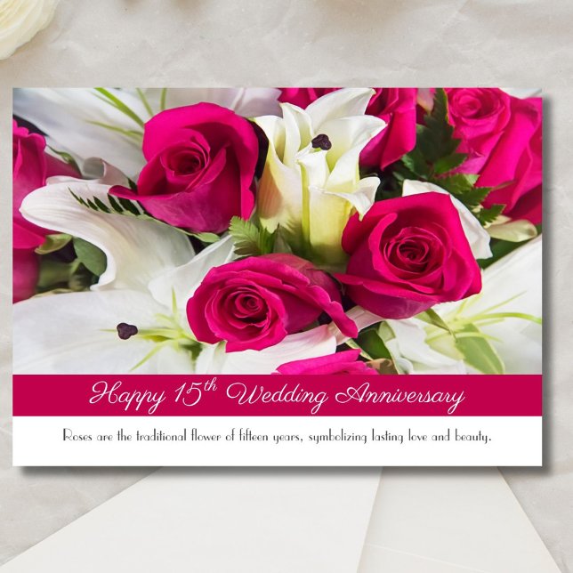 Happy 15th Wedding Anniversary with Pink Roses  Card (Creator Uploaded)