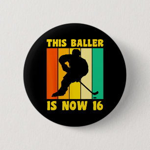 Happy 16 Birthday 16 Year Old Retro Ice Hockey 16t 6 Cm Round Badge