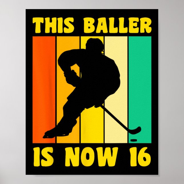 Happy 16 Birthday 16 Year Old Retro Ice Hockey 16t Poster (Front)