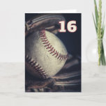 Happy 16th Birthday Baseball Greeting Card<br><div class="desc">A vintage-looking design with subtle color - this close-up image of a well-worn ball nestled in a mitt is the perfect keepsake for the sixteen year old baseball-lover! The inside of this card is left blank for you to write your own heartfelt message.</div>