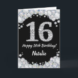 Happy 16th Birthday Black and Silver Glitter Card<br><div class="desc">Happy 16th Birthday Black and Silver Glitter Card with personalised name. For further customisation,  please click the "Customise it" button and use our design tool to modify this template.</div>