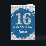 Happy 16th Birthday Blue and Silver Glitter Card<br><div class="desc">Happy 16th Birthday Blue and Silver Glitter Card with personalised name. For further customisation,  please click the "Customise it" button and use our design tool to modify this template.</div>