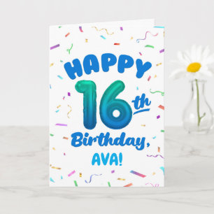 Happy 16th Birthday Card with Custom Name