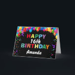 Happy 16th Birthday Colourful Balloons Black Card<br><div class="desc">Happy 16th Birthday Colourful Balloons Confetti Black Card with personalised name. For further customisation,  please click the "Customise it" button and use our design tool to modify this template.</div>