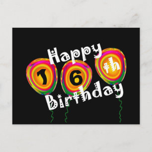 Happy 16th Birthday Colourful Balloons Postcard