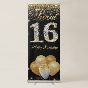 Happy 16th Birthday Decorations for Boys Girls Retractable Banner