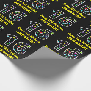 Happy 16th Birthday, Fun Colorful Stars Pattern 16 Wrapping Paper