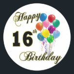 Happy 16th Birthday Gifts and Birthday Apparel Classic Round Sticker<br><div class="desc">Happy 16th Birthday - Birthday design for a special 16th Birthday. Great for any 16 year old! Oh - Let us be the first to say,  "Happy Birthday"! Customise this design by adding a name or even move the image around!</div>