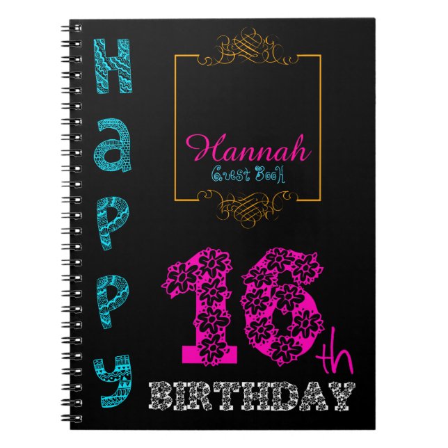 Happy 16th Birthday Girly Personalised Guest Book (Front)