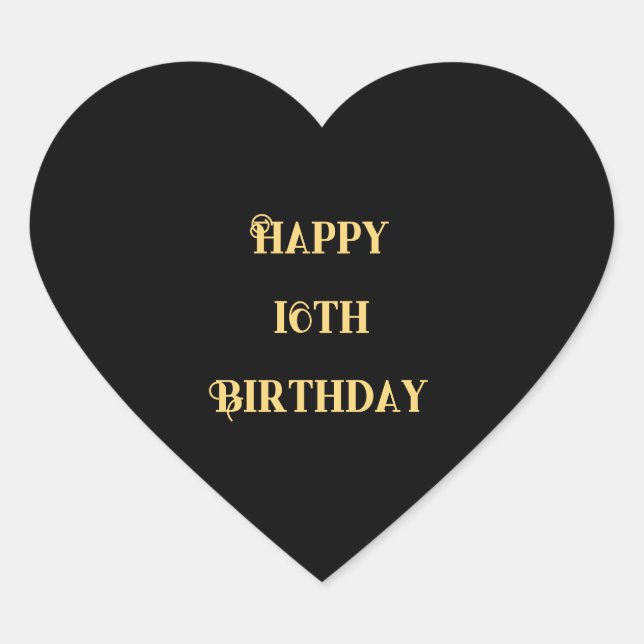 Happy 16th Birthday Gold Black Sixteen Custom Age Heart Sticker (Front)