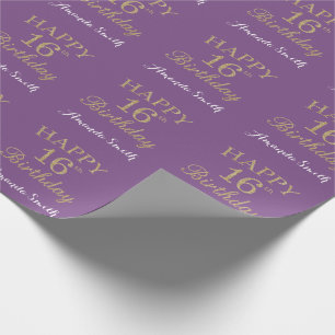 Happy 16th Birthday Gold Glitter and Purple Wrapping Paper