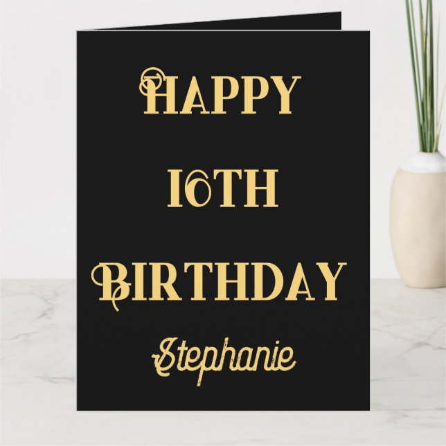Happy 16th Birthday Gold Sixteen Custom Age Name Card (Front)