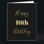 Happy 16th Birthday Gold Yellow Black Custom Age Card<br><div class="desc">Designed with golden yellow text template for "Happy 16th Birthday" and custom message which you may edit to customise and also custom colour background!</div>