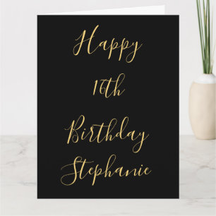 Happy 16th Birthday Gold Yellow Black Custom Name Card