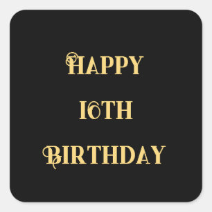 Happy 16th Birthday Gold Yellow Sixteen Custom Age Square Sticker