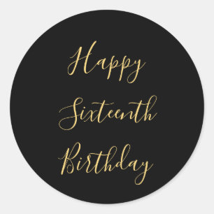 Happy 16th Birthday Golden Yellow Custom Age Black Classic Round Sticker