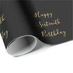 Happy 16th Birthday Golden Yellow Custom Age Black Wrapping Paper<br><div class="desc">Designed with golden yellow text template for "Happy Sixteenth Birthday" message which you may edit to customise and also custom colour background!</div>