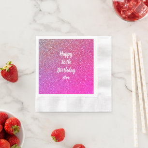 Happy 16th Birthday Name Pink Rose Gold Glitter Napkin