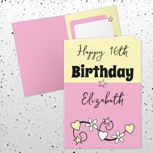 Happy 16th birthday name pink yellow card