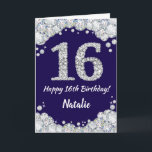 Happy 16th Birthday Navy Blue and Silver Glitter Card<br><div class="desc">Happy 16th Birthday Navy Blue and Silver Glitter Card with personalised name. For further customisation,  please click the "Customise it" button and use our design tool to modify this template.</div>