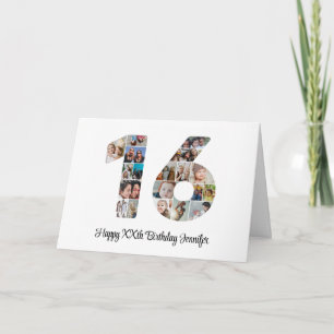 Happy 16th Birthday Number 16 Custom Photo Collage Card