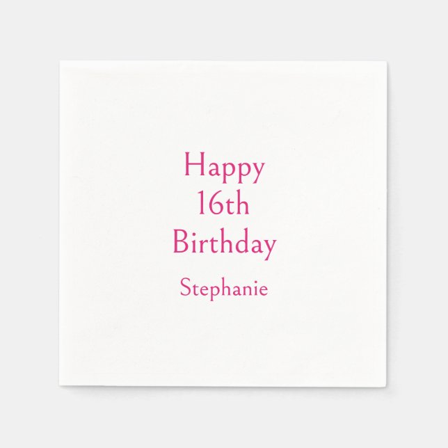 Happy 16th Birthday Party Pink Classy Sixteenth Napkin (Front)