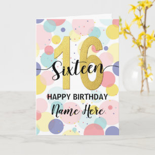 Happy 16th Birthday Pastel Rainbow and Gold Girl Card