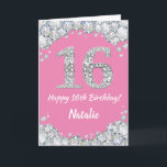 Happy 16th Birthday Pink and Silver Glitter Card<br><div class="desc">Happy 16th Birthday Pink and Silver Glitter Card with personalised name. For further customisation,  please click the "Customise it" button and use our design tool to modify this template.</div>
