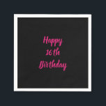 Happy 16th Birthday Pink Black Custom Colour 2023 Napkin<br><div class="desc">Designed with text template for "Happy 16th Birthday" message which you can customise! You may also change the background colour as you like.</div>