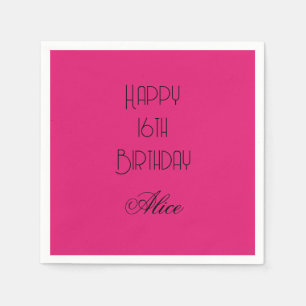 Happy 16th Birthday Pink Black Custom Name 2026 Napkin