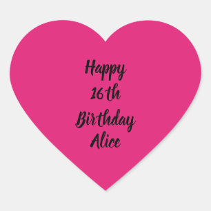 Happy 16th Birthday Pink Black Custom Name Girly Heart Sticker
