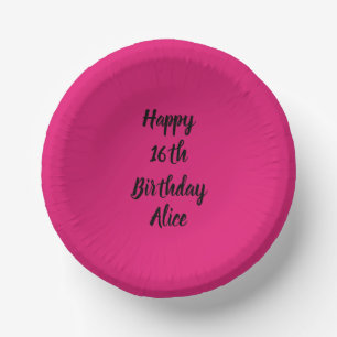 Happy 16th Birthday Pink Black Custom Name Girly  Paper Plate
