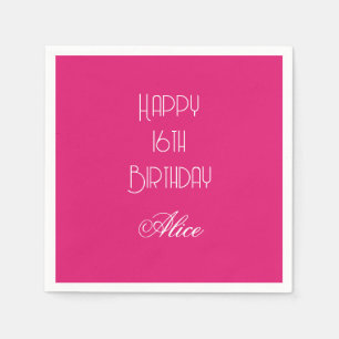 Happy 16th Birthday Pink White Custom Name 2026 Napkin