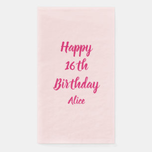 Happy 16th Birthday Pink White Custom Name Trendy Napkin