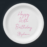 Happy 16th Birthday Pink White Sixteenth 2024 Paper Plate<br><div class="desc">Designed with text template for "Happy 16th Birthday" message and name which you can customise! You may also change the background colour as you like.</div>