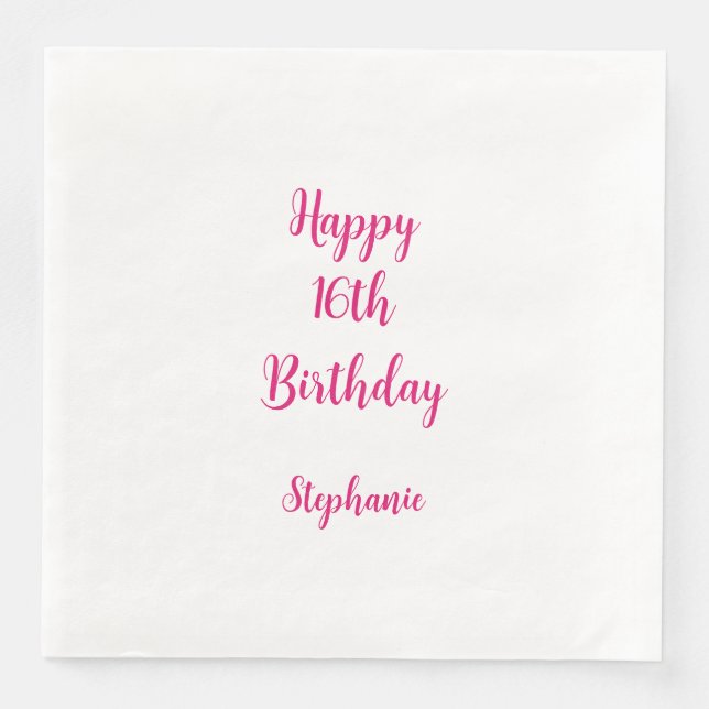 Happy 16th Birthday Pink White Sixteenth 2025 Napkin (Front)