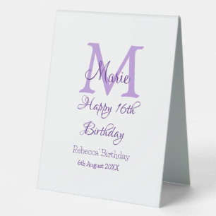 Happy 16th Birthday purple add name monogram moder