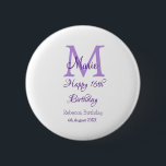Happy 16th Birthday purple add name monogram moder 6 Cm Round Badge<br><div class="desc">beautiful design</div>