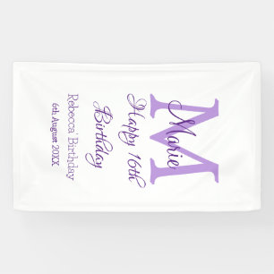 Happy 16th Birthday purple add name monogram moder Banner