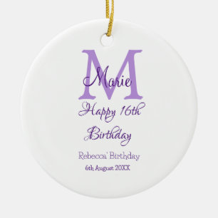 Happy 16th Birthday purple add name monogram moder Ceramic Tree Decoration