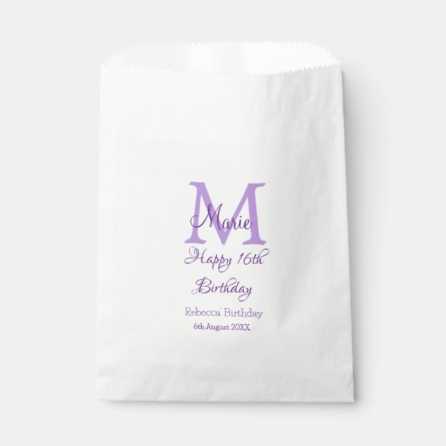 Happy 16th Birthday purple add name monogram moder Favour Bags (Front)