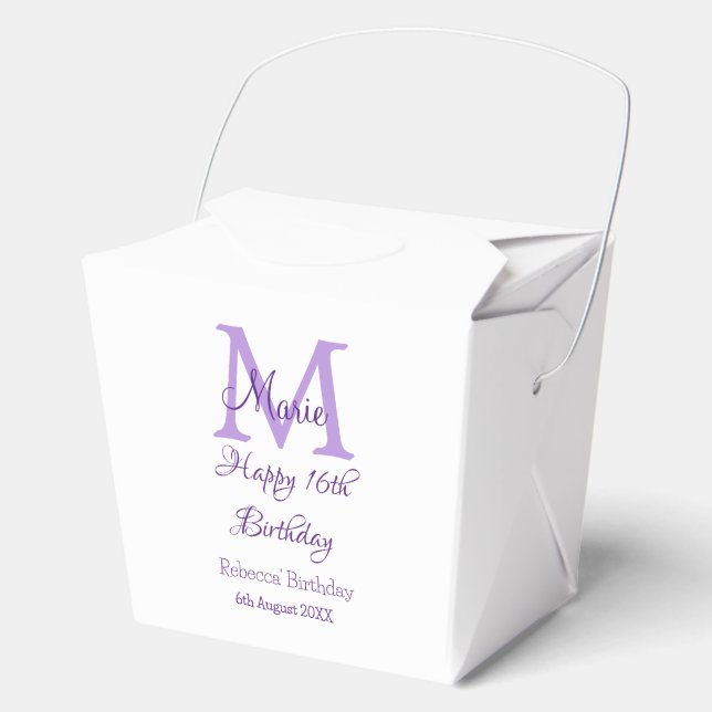 Happy 16th Birthday purple add name monogram moder Favour Box (Front)
