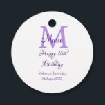 Happy 16th Birthday purple add name monogram moder Favour Tags<br><div class="desc">beautiful design</div>