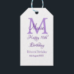 Happy 16th Birthday purple add name monogram moder Gift Tags<br><div class="desc">beautiful design</div>