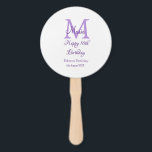 Happy 16th Birthday purple add name monogram moder Hand Fan<br><div class="desc">beautiful design</div>