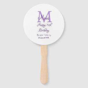 Happy 16th Birthday purple add name monogram moder Hand Fan