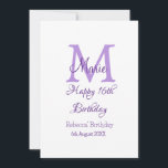 Happy 16th Birthday purple add name monogram moder Holiday Card<br><div class="desc">beautiful design</div>
