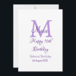 Happy 16th Birthday purple add name monogram moder Invitation<br><div class="desc">beautiful design</div>