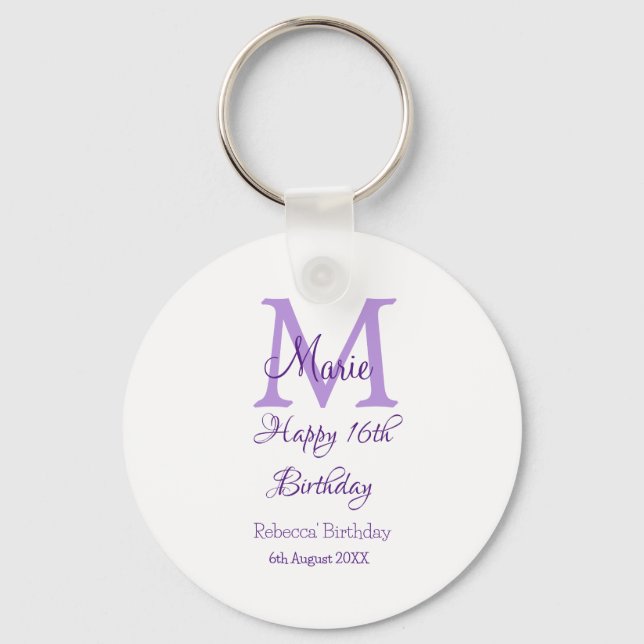 Happy 16th Birthday purple add name monogram moder Key Ring (Front)